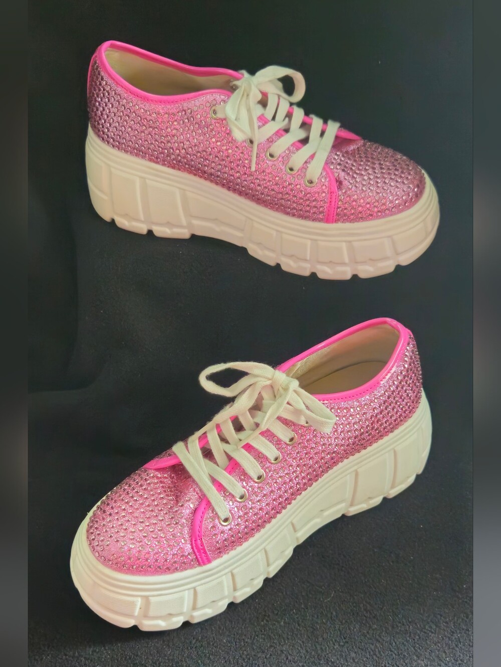 So Me Pink Rhinestone Platform Sneakers - Size 9